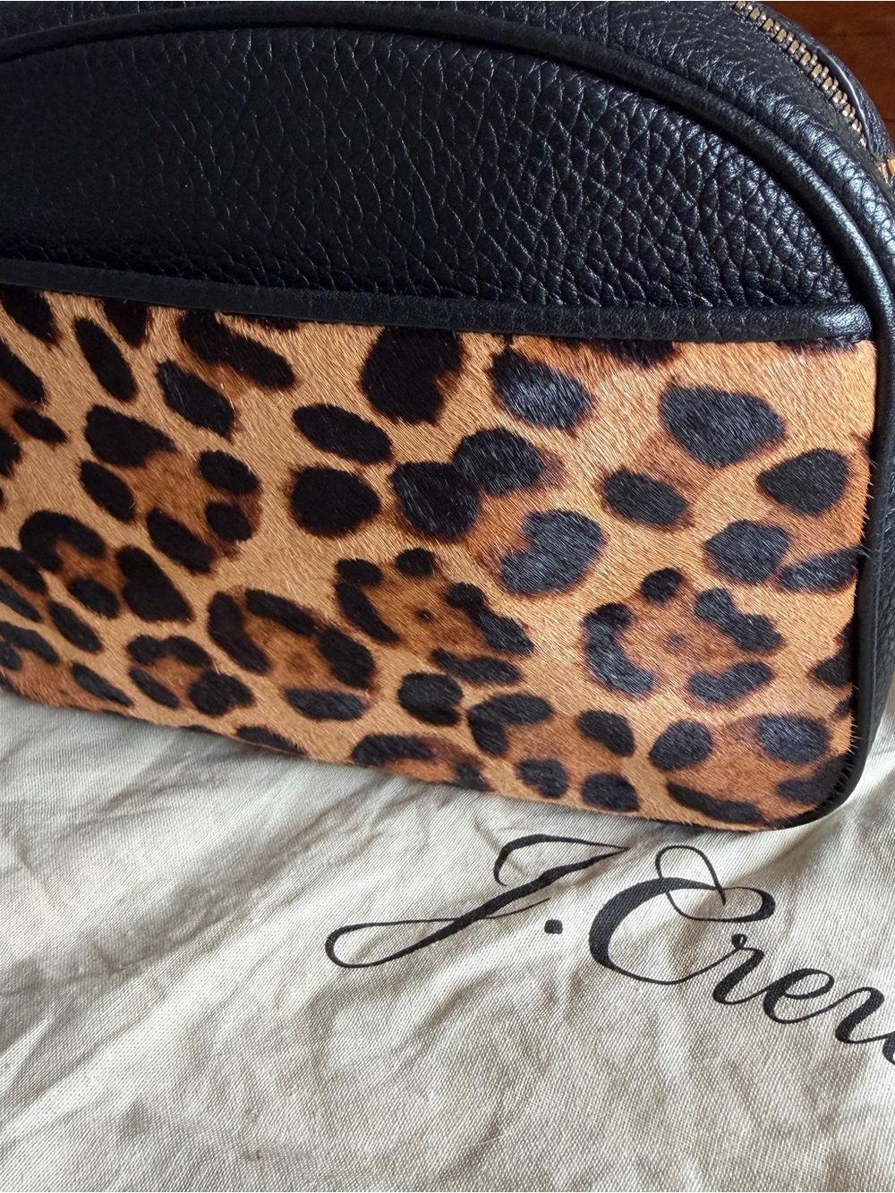 JCrew Devon camera bag in leather with leopard calf hair - NWT